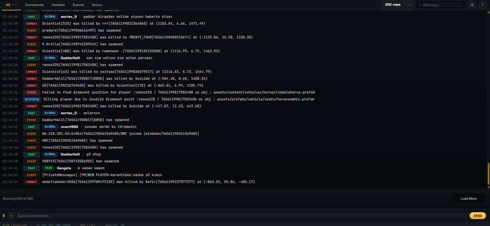 AegisRcon Rust console view