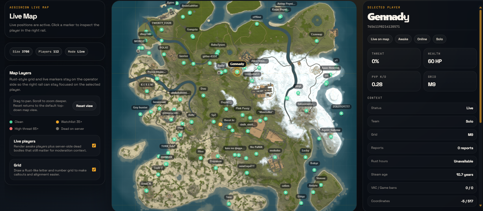 AegisRcon Rust live map