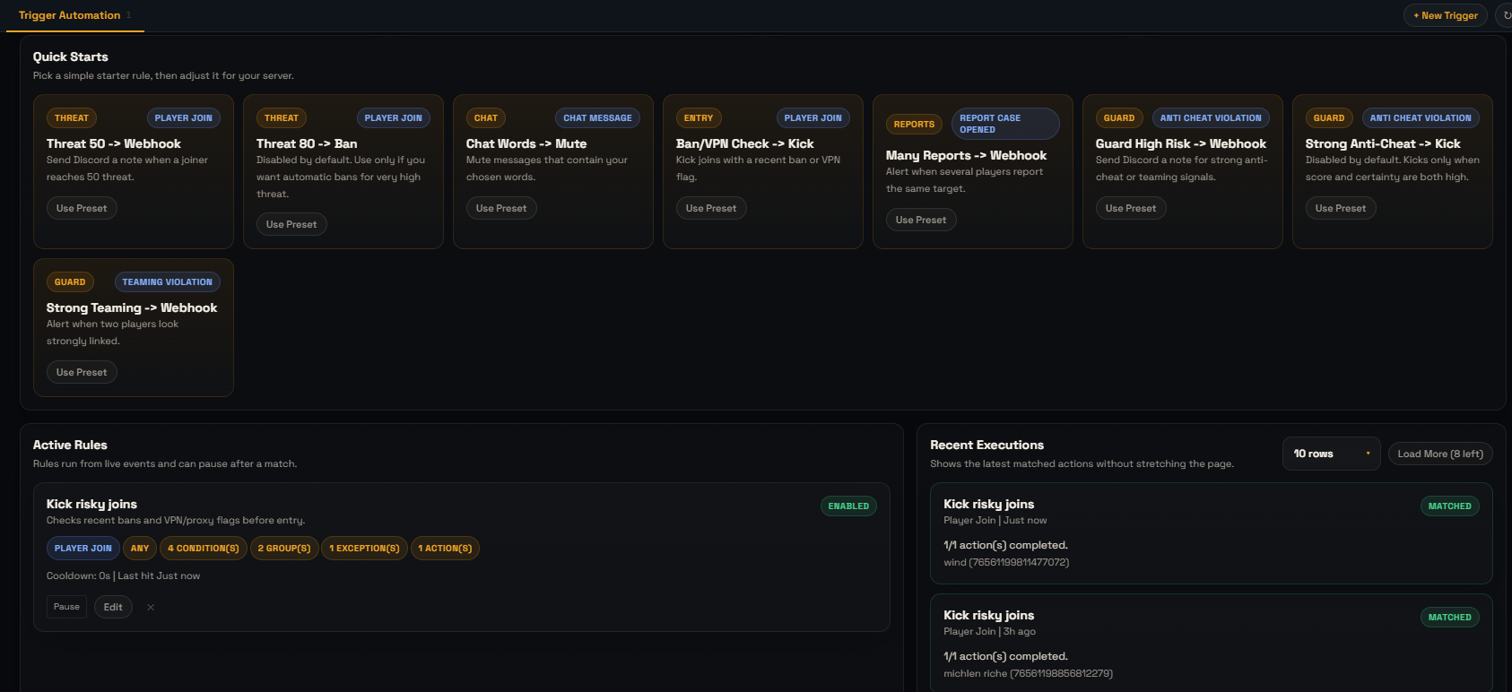 AegisRcon trigger automation builder
